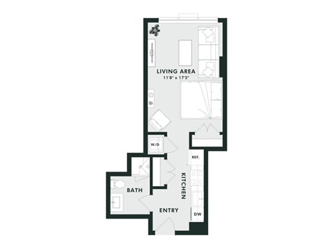 Floor plan for studio, 1 bath, 446 sqft
